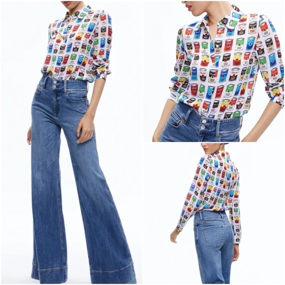 Alice + Olivia Willa Silk Button-Up Shirt Stace Soup - Picture 3 of 12